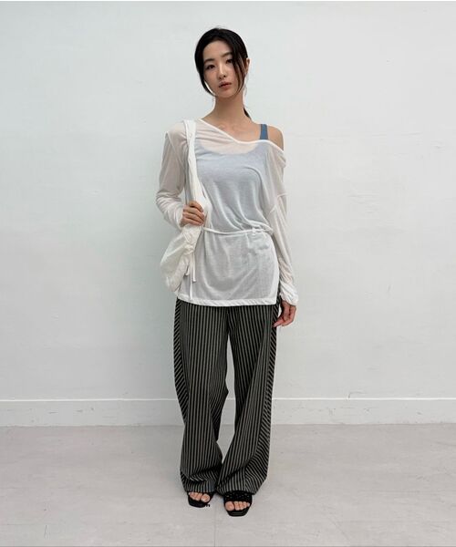 MILLO WOMEN（ミロウーマン）の「ストライプパネルイージーパンツ[チャコール]（その他パンツ・レディース・その他・SMALL/MEDIUM）」の8枚目の写真