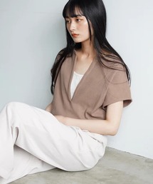 キーネックワッフルトップス【IROHANI】