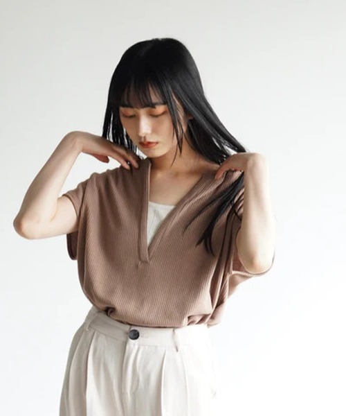 merrylatte(メリーラテ)の「キーネックワッフルトップス【IROHANI】(Tシャツ/カットソー・レディース・ブラウン・FREE)」の4枚目の写真