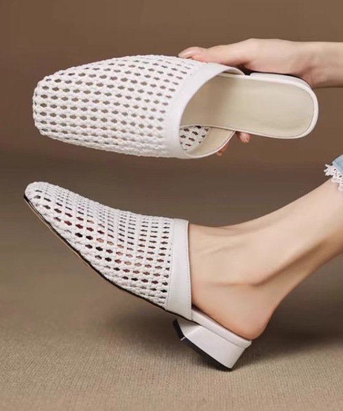 Lace Ladies(レースレディース)の「スクエアトゥ メッシュ 編み込み ミュール サンダル(サンダル・レディース・ブラック/アイボリー/ブラウン・23cm/23.5cm/24cm/24.5cm/25cm/22.5cm)」の2枚目の写真