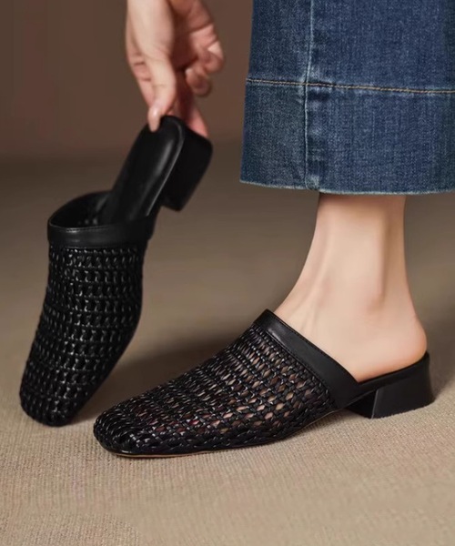 Lace Ladies(レースレディース)の「スクエアトゥ メッシュ 編み込み ミュール サンダル(サンダル・レディース・ブラック/アイボリー/ブラウン・23cm/23.5cm/24cm/24.5cm/25cm/22.5cm)」の3枚目の写真