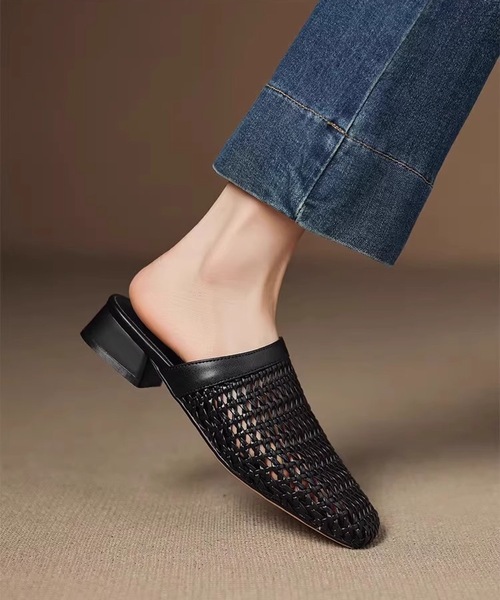 Lace Ladies(レースレディース)の「スクエアトゥ メッシュ 編み込み ミュール サンダル(サンダル・レディース・ブラック/アイボリー/ブラウン・23cm/23.5cm/24cm/24.5cm/25cm/22.5cm)」の7枚目の写真