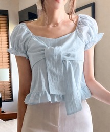 【春夏新作/3色展開】リボンタイパフスリーブフリルトップス