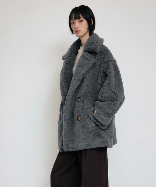 LEFTSEOUL（レフトソウル）の「テディベアオーバーサイズダブルハーフウールコート[ダークグレー]（チェスターコート・レディース・ダークグレー・FREE）」の2枚目の写真