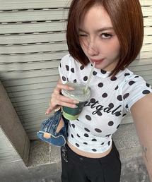 【Y2Kガーリー】 韓国風ドット柄半袖Tシャツ