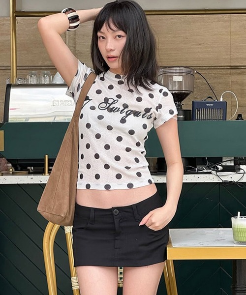 gossip！ロサンゼルス（ゴシップロサンゼルス）の「【Y2Kガーリー】 韓国風ドット柄半袖Ｔシャツ（Tシャツ/カットソー・レディース・ドット・M）」の5枚目の写真