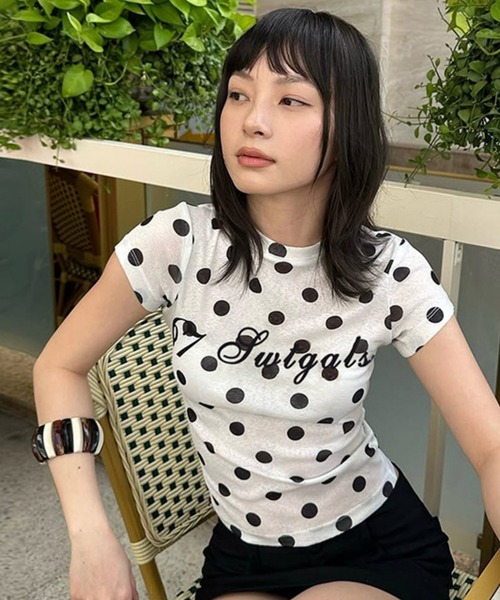 gossip！ロサンゼルス（ゴシップロサンゼルス）の「【Y2Kガーリー】 韓国風ドット柄半袖Ｔシャツ（Tシャツ/カットソー・レディース・ドット・M）」の14枚目の写真