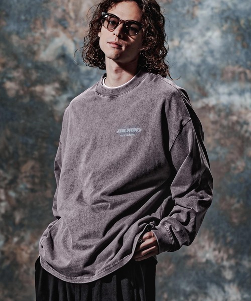 Jih Nunc(ジーヌンク)の「mlt5778-フェード加工ロゴプリントカットソー(JIH-R1225)(Tシャツ/カットソー・メンズ・ブラウン/チャコール/パープル・S/M/L)」の1枚目の写真