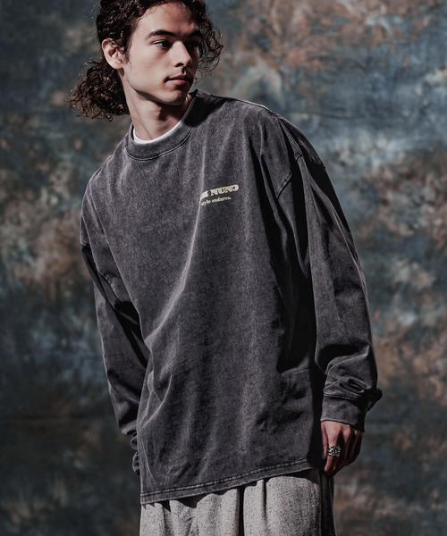 Jih Nunc(ジーヌンク)の「mlt5778-フェード加工ロゴプリントカットソー(JIH-R1225)(Tシャツ/カットソー・メンズ・ブラウン/チャコール/パープル・S/M/L)」の2枚目の写真