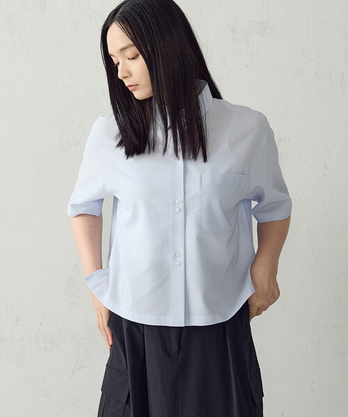 COMME CA ISM(コムサイズム)の「麻調ポリエステル クロップドシャツ(シャツ/ブラウス・レディース・サックスブルー/ベージュ/チャコール・FREE)」の18枚目の写真