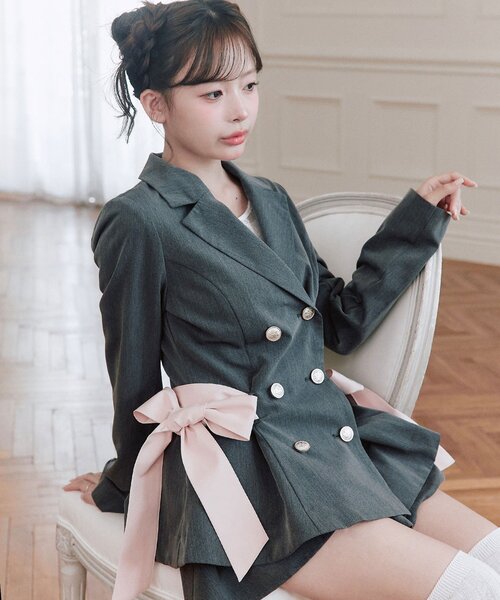 OLIVE des OLIVE(オリーブデオリーブ)の「ペプラムテーラードジャケット(テーラードジャケット・レディース・ブラック/チャコールグレー/チェック・FREE)」の20枚目の写真