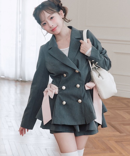 OLIVE des OLIVE(オリーブデオリーブ)の「ペプラムテーラードジャケット(テーラードジャケット・レディース・ブラック/チャコールグレー/チェック・FREE)」の2枚目の写真
