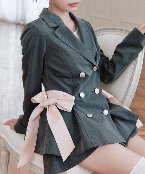 OLIVE des OLIVE(オリーブデオリーブ)の「ペプラムテーラードジャケット(テーラードジャケット・レディース・ブラック/チャコールグレー/チェック・FREE)」の4枚目の写真