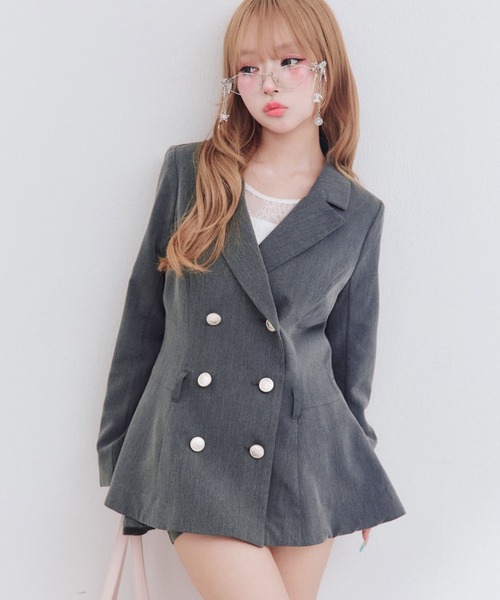 OLIVE des OLIVE(オリーブデオリーブ)の「ペプラムテーラードジャケット(テーラードジャケット・レディース・ブラック/チャコールグレー/チェック・FREE)」の5枚目の写真
