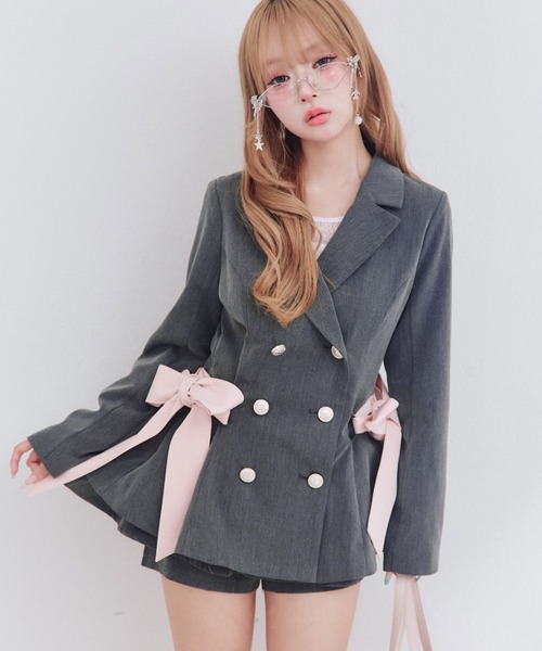 OLIVE des OLIVE(オリーブデオリーブ)の「ペプラムテーラードジャケット(テーラードジャケット・レディース・ブラック/チャコールグレー/チェック・FREE)」の6枚目の写真