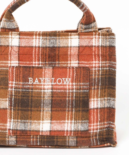 BAYFLOW（ベイフロー）の「起毛チェックロゴスクエアトートバック（トートバッグ・レディース・ライトグレー/ブラウン/オレンジ/ライトベージュ・FREE）」の10枚目の写真