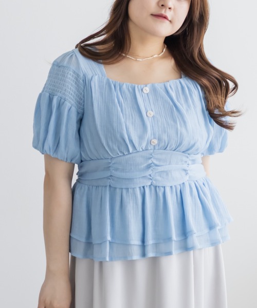 CLETTE(クレット)の「シャーリングペプラムブラウス(シャツ/ブラウス・レディース・アイボリー/ブラック/ブルー・LL/4L/3L)」の13枚目の写真