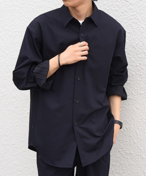 洗濯機可能〉ウール混 ベーシック レギュラーカラー シャツ