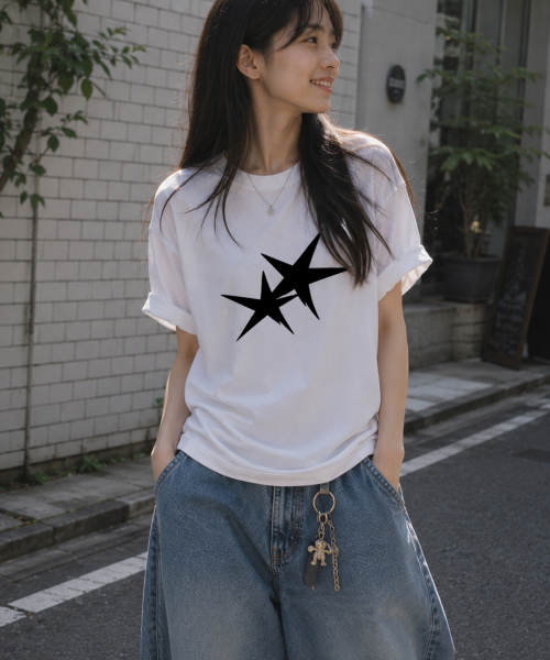 GRAVER ORDINARY（グレイバーオーディナリー）の「[ODNR UNISEX]ツインズスター 半袖Tシャツ_WHITE（Tシャツ/カットソー・レディース・ホワイト・SMALL/MEDIUM/LARGE）」の2枚目の写真