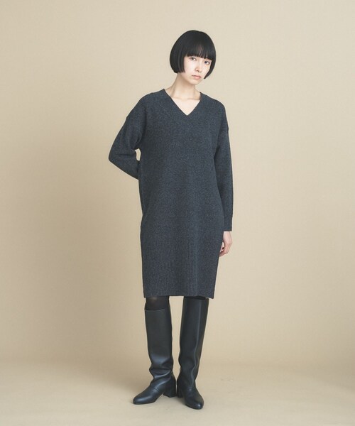 cloenc(クロエンス)の「【2WAY】Vネックニットワンピース(ワンピース・レディース・チャコール/ベージュ系8/グレー系4・02)」の8枚目の写真