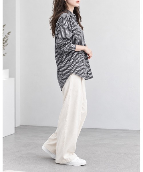 FAZVY(ファズビー)の「羽織って決まる ロングスリーブストライプシャツ(シャツ/ブラウス・レディース・グレー・L/M/S)」の5枚目の写真