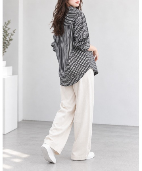 FAZVY(ファズビー)の「羽織って決まる ロングスリーブストライプシャツ(シャツ/ブラウス・レディース・グレー・L/M/S)」の7枚目の写真
