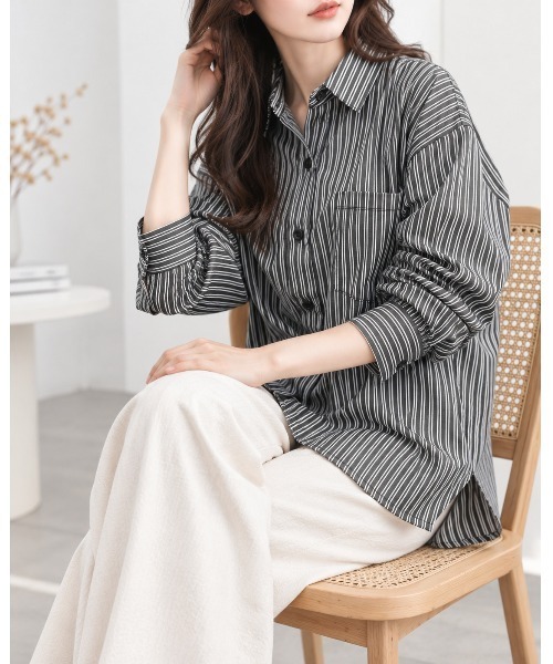 FAZVY(ファズビー)の「羽織って決まる ロングスリーブストライプシャツ(シャツ/ブラウス・レディース・グレー・L/M/S)」の10枚目の写真