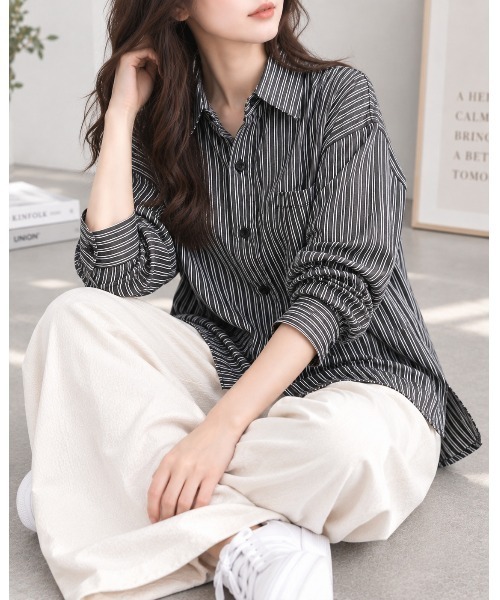FAZVY(ファズビー)の「羽織って決まる ロングスリーブストライプシャツ(シャツ/ブラウス・レディース・グレー・L/M/S)」の14枚目の写真