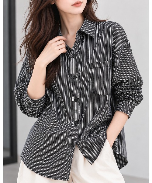 FAZVY(ファズビー)の「羽織って決まる ロングスリーブストライプシャツ(シャツ/ブラウス・レディース・グレー・L/M/S)」の17枚目の写真