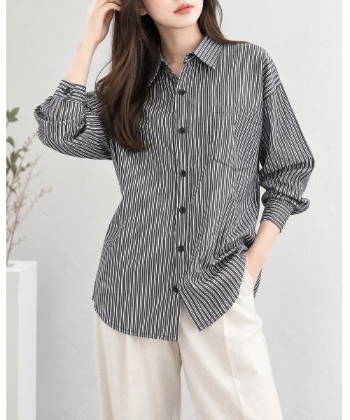 FAZVY(ファズビー)の「羽織って決まる ロングスリーブストライプシャツ(シャツ/ブラウス・レディース・グレー・L/M/S)」の19枚目の写真