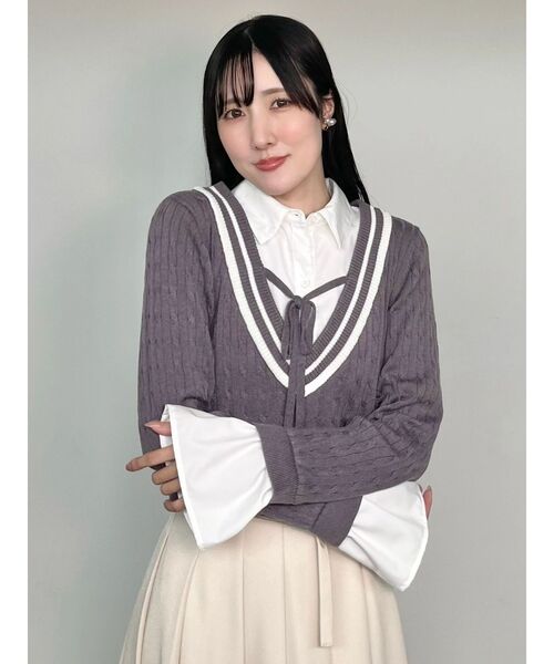 MERCURYDUO(マーキュリーデュオ)の「シャツドッキングチルデンニット(ニット/セーター・レディース・ボルドー/パープル/チャコールグレー・FREE)」の2枚目の写真
