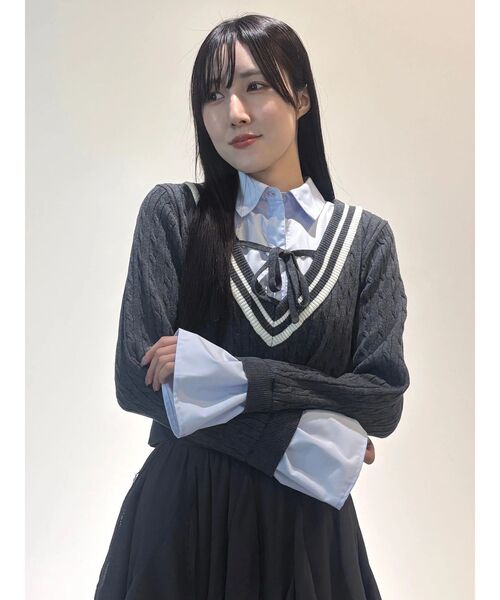 MERCURYDUO(マーキュリーデュオ)の「シャツドッキングチルデンニット(ニット/セーター・レディース・ボルドー/パープル/チャコールグレー・FREE)」の13枚目の写真
