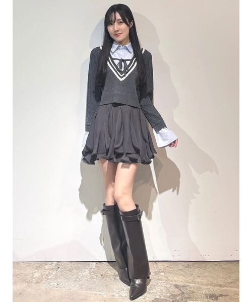 MERCURYDUO(マーキュリーデュオ)の「シャツドッキングチルデンニット(ニット/セーター・レディース・ボルドー/パープル/チャコールグレー・FREE)」の15枚目の写真