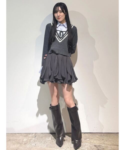 MERCURYDUO(マーキュリーデュオ)の「シャツドッキングチルデンニット(ニット/セーター・レディース・ボルドー/パープル/チャコールグレー・FREE)」の16枚目の写真