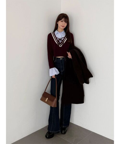MERCURYDUO(マーキュリーデュオ)の「シャツドッキングチルデンニット(ニット/セーター・レディース・ボルドー/パープル/チャコールグレー・FREE)」の21枚目の写真