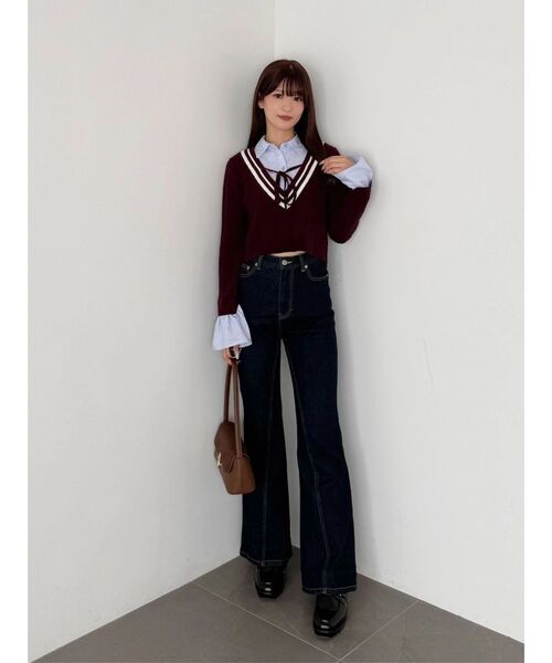 MERCURYDUO(マーキュリーデュオ)の「シャツドッキングチルデンニット(ニット/セーター・レディース・ボルドー/パープル/チャコールグレー・FREE)」の22枚目の写真