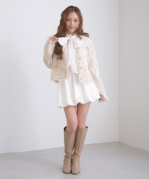 SOELA(ソエラ)の「【SOELA】ツイードジャケット/WEB限定(その他アウター・レディース・ブラック/アイボリー・M)」の4枚目の写真
