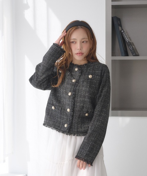 SOELA(ソエラ)の「【SOELA】ツイードジャケット/WEB限定(その他アウター・レディース・ブラック/アイボリー・M)」の5枚目の写真