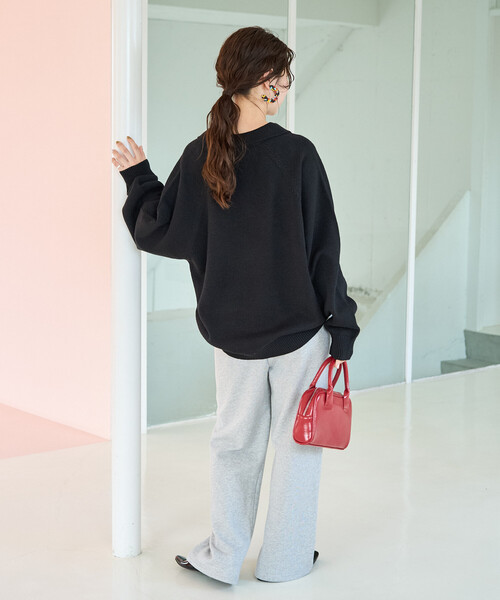 FREAK'S STORE(フリークスストア)の「\累計22,000枚突破/限定展開 ポロ襟 スキッパー ニット プルオーバー(ニット/セーター・レディース・ブラック/ネイビー/ブラウン/グレー/ピンク/グリーン/ナチュラル・フリ-)」の11枚目の写真