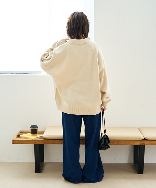 FREAK'S STORE(フリークスストア)の「\累計22,000枚突破/限定展開 ポロ襟 スキッパー ニット プルオーバー(ニット/セーター・レディース・ブラック/ネイビー/ブラウン/グレー/ピンク/グリーン/ナチュラル・フリ-)」の17枚目の写真