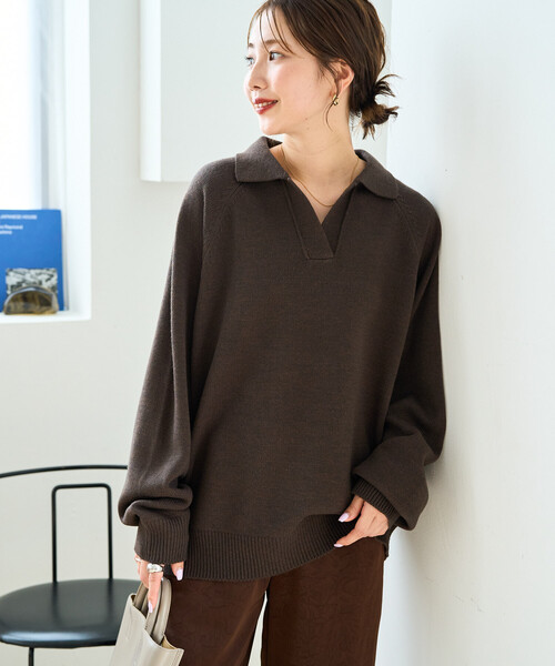 FREAK'S STORE(フリークスストア)の「\累計22,000枚突破/限定展開 ポロ襟 スキッパー ニット プルオーバー(ニット/セーター・レディース・ブラック/ネイビー/ブラウン/グレー/ピンク/グリーン/ナチュラル・フリ-)」の20枚目の写真