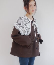 【umm.】レース衿付きフリルウールライクコート
