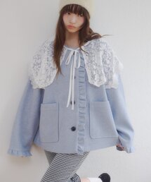 【umm.】レース衿付きフリルウールライクコート
