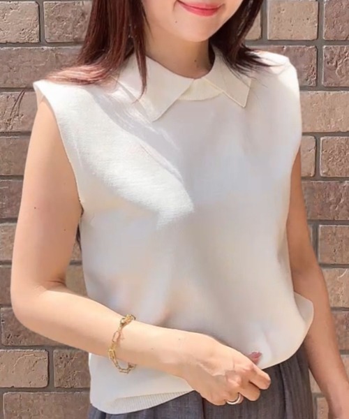 Human 2nd Occasion(ヒューマンセカンドオケージョン)の「ポロカラー ノースリーブ ニット(ニット/セーター・レディース・ナチュラル/ブラック・FREE)」の12枚目の写真