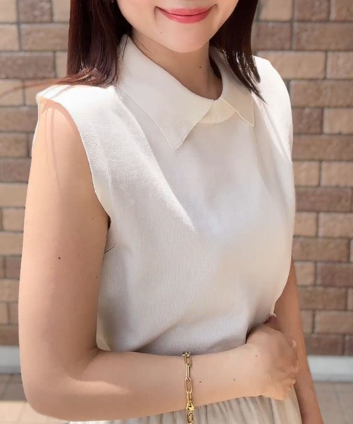 Human 2nd Occasion(ヒューマンセカンドオケージョン)の「ポロカラー ノースリーブ ニット(ニット/セーター・レディース・ナチュラル/ブラック・FREE)」の5枚目の写真