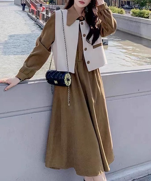 AMAJI(アマジ)の「ベスト 長袖ワンピース(ワンピース・レディース・ブラウン・MEDIUM/LARGE/X-LARGE/SMALL)」の1枚目の写真