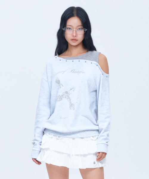 DAUSPICE(ディーオスピス)の「(DUC) BBレイヤード ワンショルダースウェット ライトグレー(Tシャツ/カットソー・レディース・ライトグレー・ONE SIZE)」の2枚目の写真