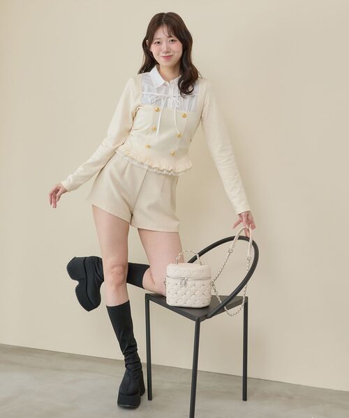 MAJESTIC LEGON(マジェスティックレゴン)の「ダブル釦シャツドッキングトップス(Tシャツ/カットソー・レディース・ブラック/グレー/アイボリー/ベージュ・MEDIUM)」の6枚目の写真