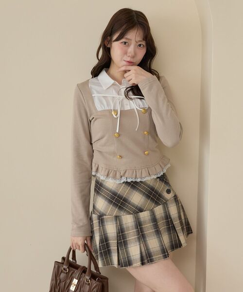MAJESTIC LEGON(マジェスティックレゴン)の「ダブル釦シャツドッキングトップス(Tシャツ/カットソー・レディース・ブラック/グレー/アイボリー/ベージュ・MEDIUM)」の13枚目の写真