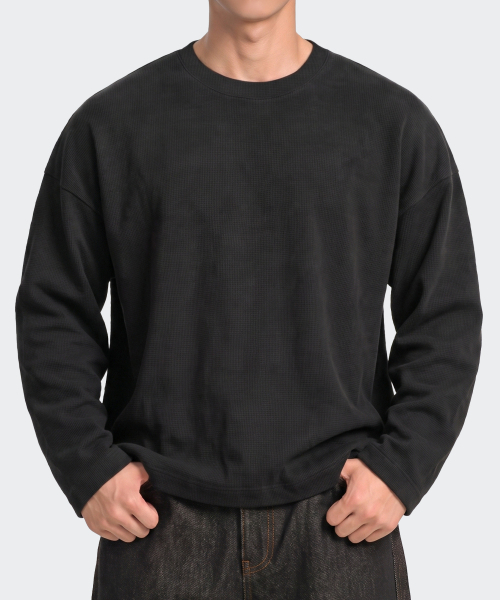 AFRESH（アフレッシュ）の「クロッフル オーバーサイズ ロングスリーブ_3color（Tシャツ/カットソー・メンズ・ブラック/ライトグレー/ホワイト・MEDIUM/LARGE/X-LARGE/XX-LARGE）」の5枚目の写真